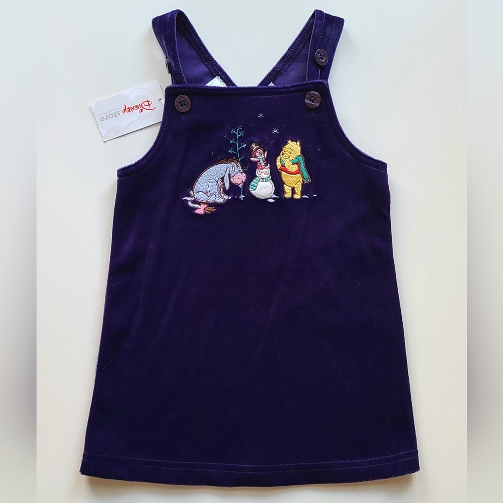 ~Vintage~ Y2K Disney Pooh Eeyore Piglet Purple Velour Emb Dress 18 M Christmas